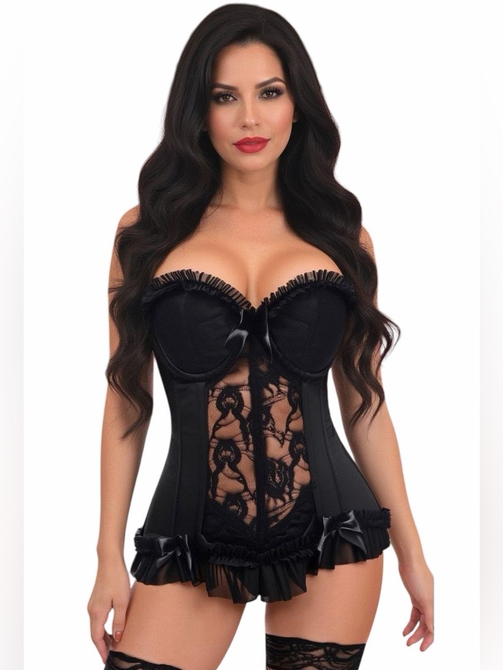 Daisy Corsets Lavish Lace Lycra Cincher Corset Bustier Lingerie Black L NWT